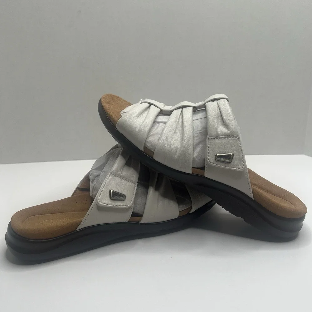 Clarks Artisan Kitly Slide Women's 10 M Cream Leather Comfort Sandals NIB